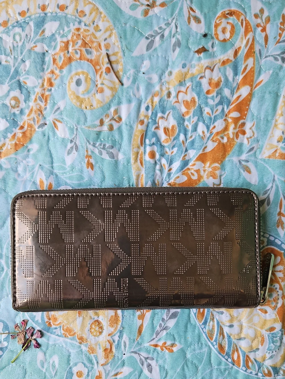 Michael Kors Metallic Silver Signature Logo Zip-Around Wallet